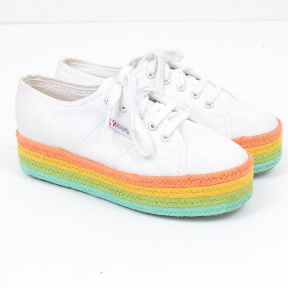 SUPERGA Rainbow Cotton Espadrille Platform Sneakers Size 7.5 - Picture 4 of 8